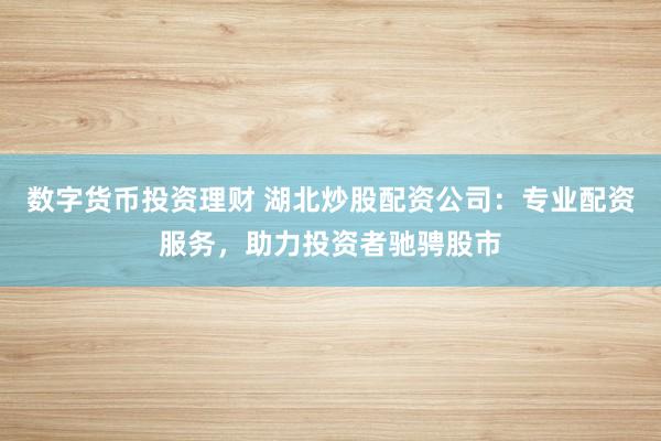 数字货币投资理财 湖北炒股配资公司：专业配资服务，助力投资者驰骋股市