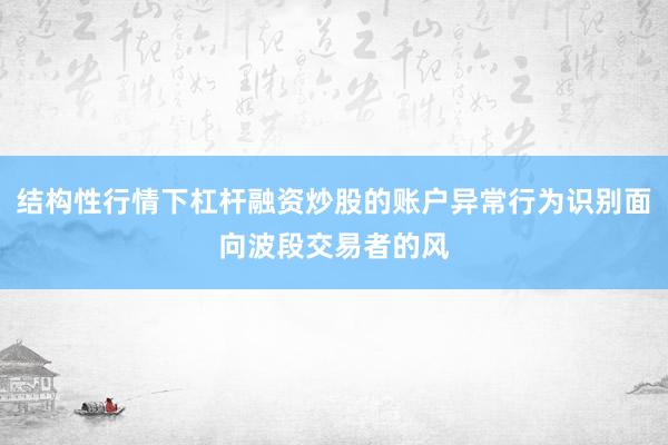 结构性行情下杠杆融资炒股的账户异常行为识别面向波段交易者的风