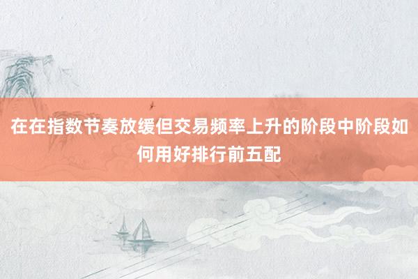 在在指数节奏放缓但交易频率上升的阶段中阶段如何用好排行前五配