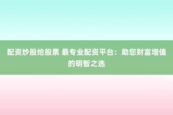 配资炒股给股票 最专业配资平台：助您财富增值的明智之选